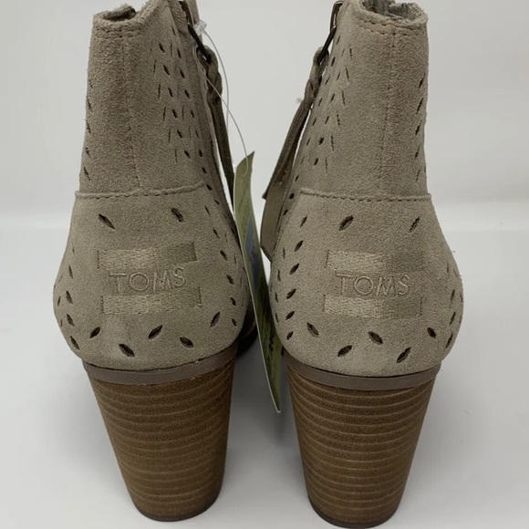 Tom’s Majorca peep toe bootie desert taupe suede perforated leaf - Picture 7 of 9